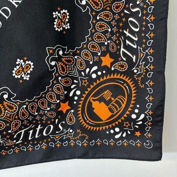 Tito’s Handmade Vodka bandanna black & orange 22” square - Picture 2 of 8